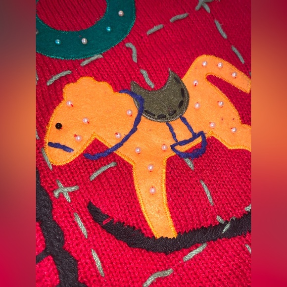 Vintage Red Knit Beaded Embroidered Ugly Christmas Holiday Cardigan Sweater L - Picture 10 of 11